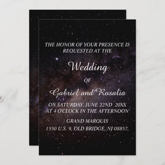 スタエレガントリーナイトスカイ銀河系結婚式招待状 招待状 (正面/裏面)