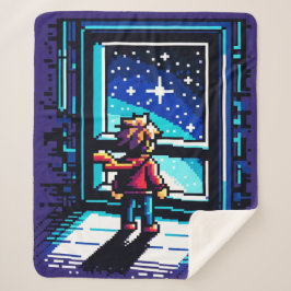 スタガーザアットザウィンドリーミーPixel Art Night Sky シェルパブランケット