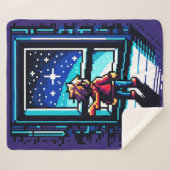 スタガーザアットザウィンドリーミーPixel Art Night Sky シェルパブランケット (正面(横))