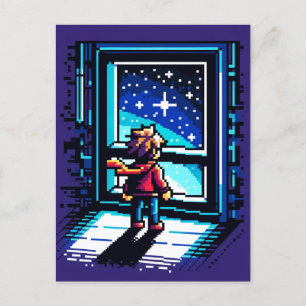 スタガーザアットザウィンドリーミーPixel Art Night Sky ポストカード