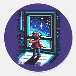 スタガーザアットザウィンドリーミーPixel Art Night Sky ラウンドシール