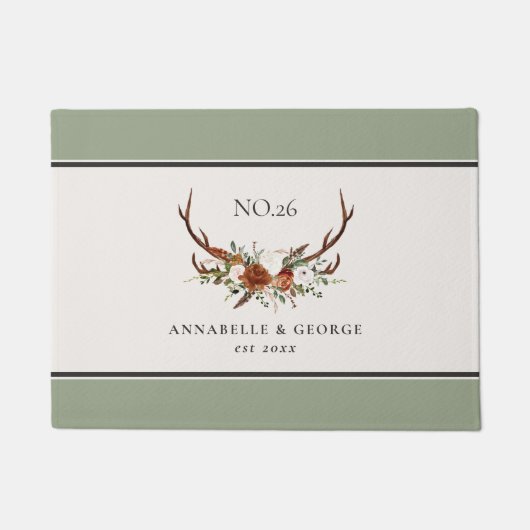 スタグアントラーテラコッタセージ緑の植物学フローラ ドアマット (正面)