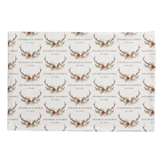 スタグアントラーテラコッタセージ緑の植物学フローラ 枕カバー (裏面)