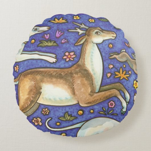 スタグアンドハウンズラウンドコットン装飾用クッション ラウンドクッション (正面)