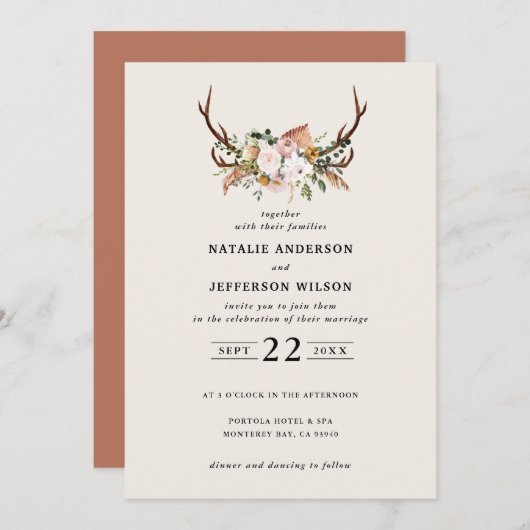 スタグサストテラコッタフローラエレガント素朴モダン 招待状 (正面/裏面)