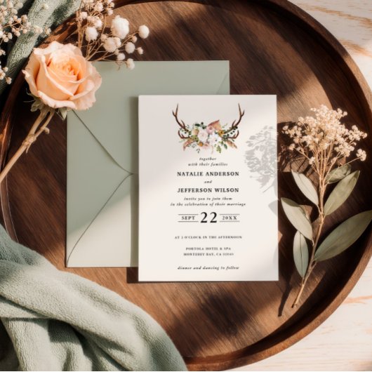 スタグセージ緑のフローラエレガント素朴 招待状