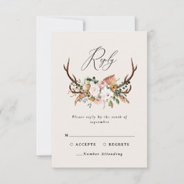 スタグテラコッタピンクフローラ素朴なエレガントな結婚式 出欠カード