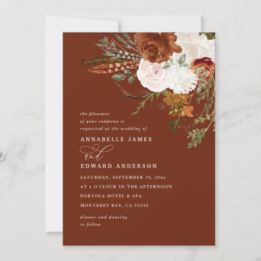 スタグテラコッタフローラ素朴エレガントモダン錆 招待状 (正面)