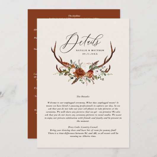 スタグテラコッタラストフローラエレガントな結婚予算 セーブザデート (正面/裏面)