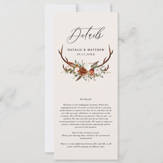 スタグテラコッタラストフローラエレガントな結婚式詳細 セーブザデート (正面)