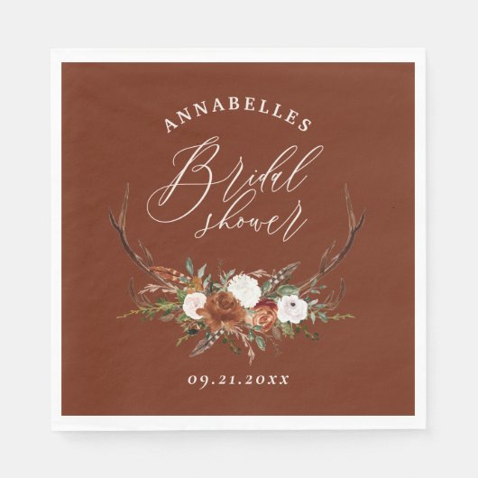 スタグテラコッタラストボタニカルブライダルシャワー スタンダードランチョンナプキン (正面)