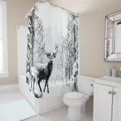 スタグディアウィンターフォレスト野生動物自然アート シャワーカーテン (インサイチュ)