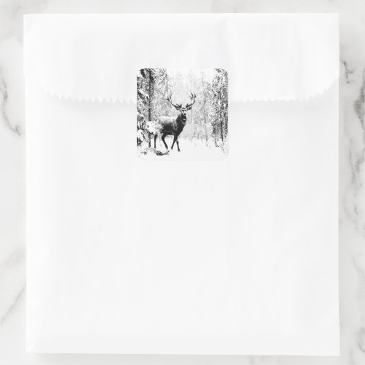 スタグディアウィンターフォレスト野生動物自然アート スクエアシール (バッグ)