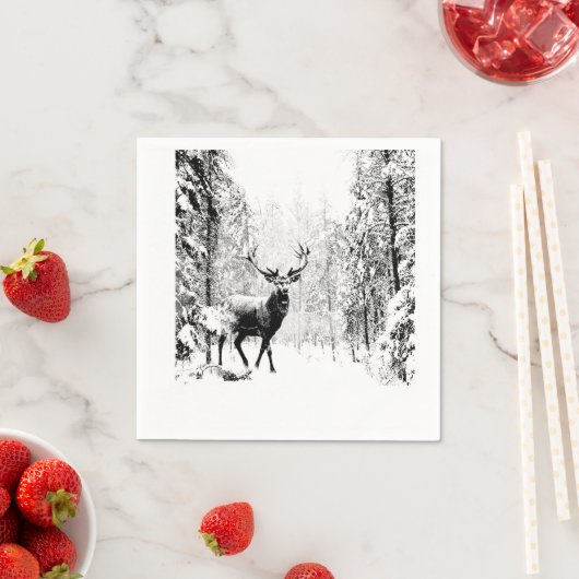 スタグディアウィンターフォレスト野生動物自然アート スタンダードカクテルナプキン (インサイチュ)