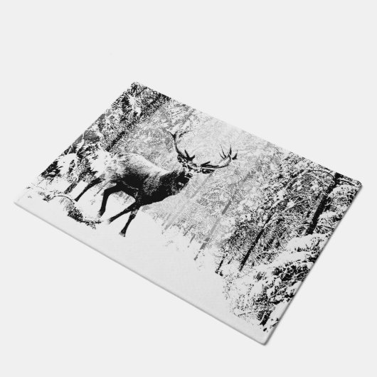 スタグディアウィンターフォレスト野生動物自然アート ドアマット (アングル)