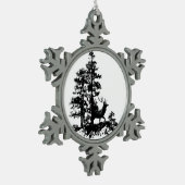 スタグディアツリーフォレストアニマルシルエット自然アート スノーフレークピューターオーナメント (左)