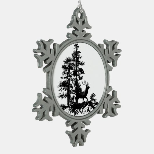 スタグディアツリーフォレストアニマルシルエット自然アート スノーフレークピューターオーナメント (左)