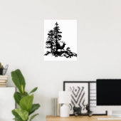 スタグディアツリーフォレストアニマルシルエット自然アート ポスター (ホームオフィス)
