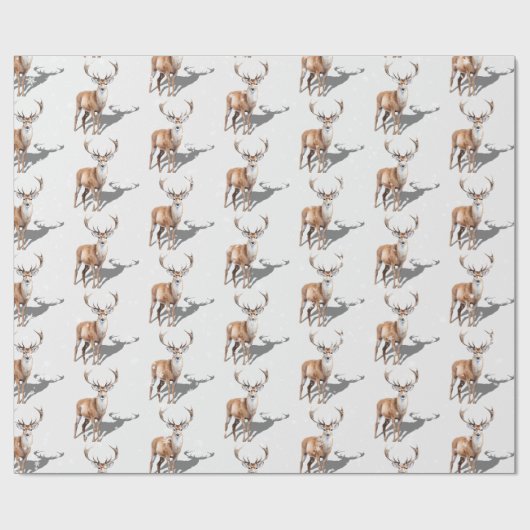 スタグトナカイ初雪クリスマスホワイト ラッピングペーパー (フラット)
