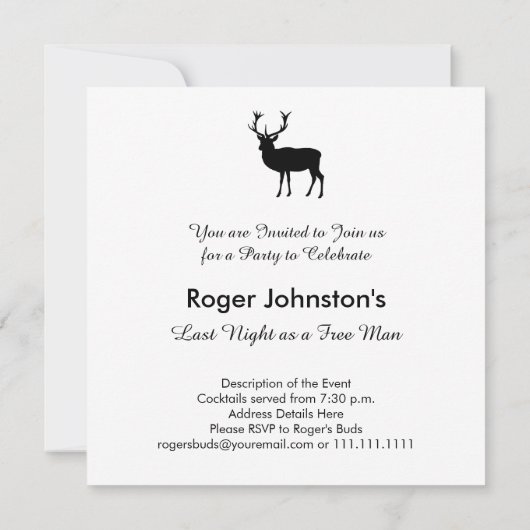 スタグナイト – 学士号またはスタグパーティー白黒 招待状 (裏面)