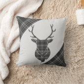 スタグヘッドとグレーのタータンチェックパターン クッション (ブランケット)