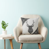 スタグヘッドとグレーのタータンチェックパターン クッション (椅子)