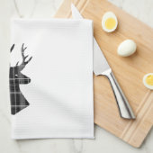 スタグヘッドを白黒の格子縞に表示 キッチンタオル (四つ折り)