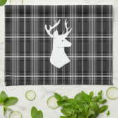 スタグヘッドを白黒の格子縞に表示 キッチンタオル (折り畳み)