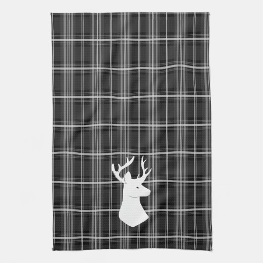 スタグヘッドを白黒の格子縞に表示 キッチンタオル (縦)