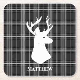 スタグヘッドを白黒の格子縞に表示 スクエアペーパーコースター