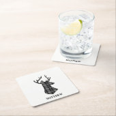 スタグヘッドを白黒の格子縞に表示 スクエアペーパーコースター (インサイチュ)