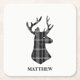 スタグヘッドを白黒の格子縞に表示 スクエアペーパーコースター