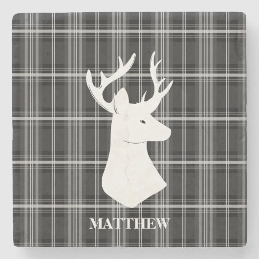 スタグヘッドを白黒の格子縞に表示 ストーンコースター (正面)