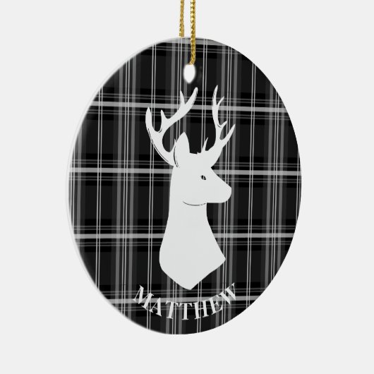スタグヘッドを白黒の格子縞に表示 セラミックオーナメント (右)