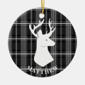 スタグヘッドを白黒の格子縞に表示 セラミックオーナメント (正面)