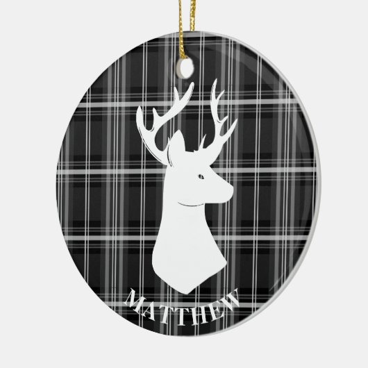 スタグヘッドを白黒の格子縞に表示 セラミックオーナメント (左)