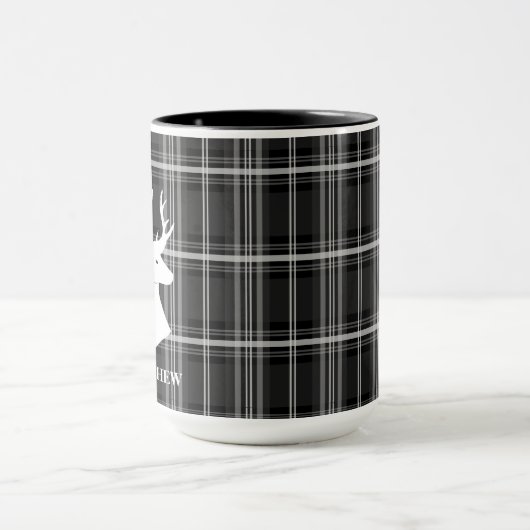 スタグヘッドを白黒の格子縞に表示 マグカップ (中央)