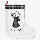 スタグヘッドを白黒の格子縞に表示 ラージクリスマスストッキング (正面)