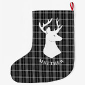 スタグヘッドを白黒の格子縞に表示 ラージクリスマスストッキング (裏面)