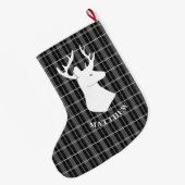 スタグヘッドを白黒の格子縞に表示 ラージクリスマスストッキング (裏面 (吊り時))