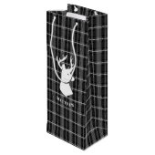 スタグヘッドを白黒の格子縞に表示 ワインギフトバッグ (裏面アングル)