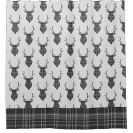 スタグヘッド及びグレータータンチェックパター素朴ン シャワーカーテン