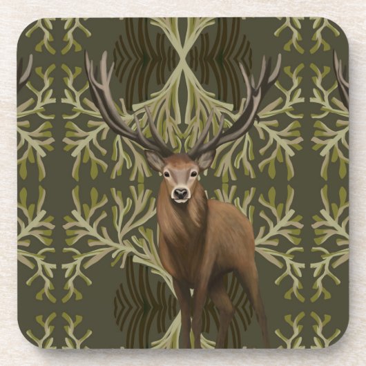 スタグ威厳のある抽象芸術グリーンフォレスト コースター (正面)