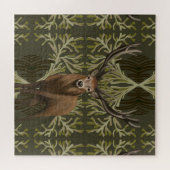 スタグ威厳のある抽象芸術グリーンフォレスト ジグソーパズル (横)