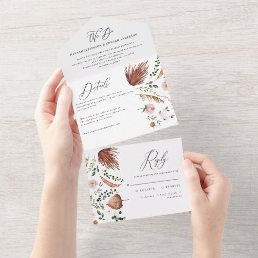 スタグ錆テラコッタフローラピンクシック オールインワン招待状 (貼ってはがせる)