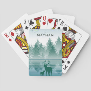 スタグ・ディア・パイン・グリーン・フォレスト・ランドスケープのオリジナルグッズ トランプ