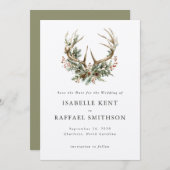 スタグ〔雄ジカの〕枝角素朴ウィンターフローラグ結婚リーズ セーブザデート (正面/裏面)