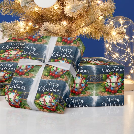 スタジアムでテーマを決めた野球クリスマス ラッピングペーパー (クリスマス)