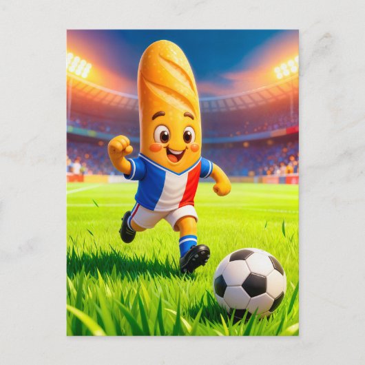 スタジアムで活躍するフランスパンサッカー選手 ポストカード (正面)