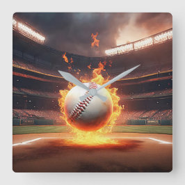 スタジアムで燃える野球 スクエア壁時計